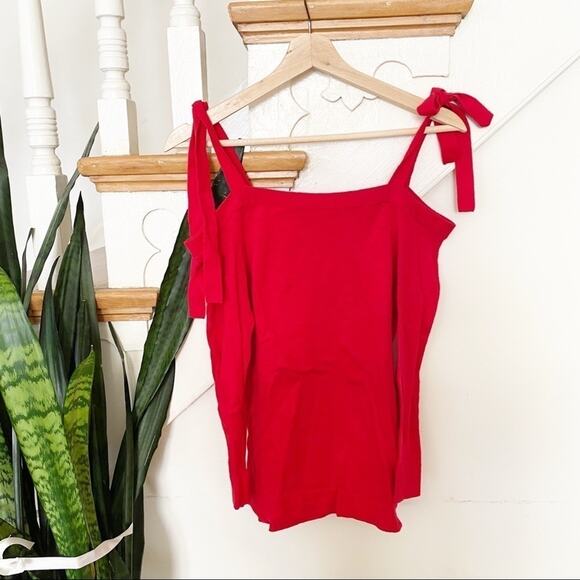 J. crew Red tie cold shoulders sweater cotton sz S - Picture 1 of 7